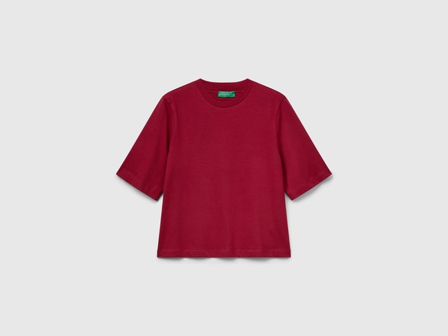 Фото ракурс 4 - Женская красная футболка Benetton артикул 3BL0E17G5 23Z 25A