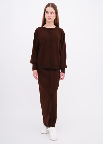 Фото ракурс 1 - Женская коричневая юбка EQUILIBRI артикул W391 038 200 Brown FW2025