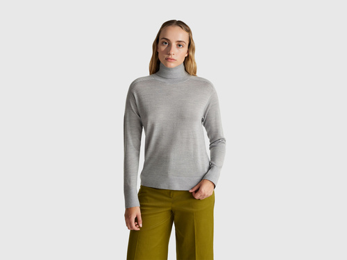 Фото ракурс 1 - Женская серая водолазка Benetton артикул 11AHD203Y 501 25A