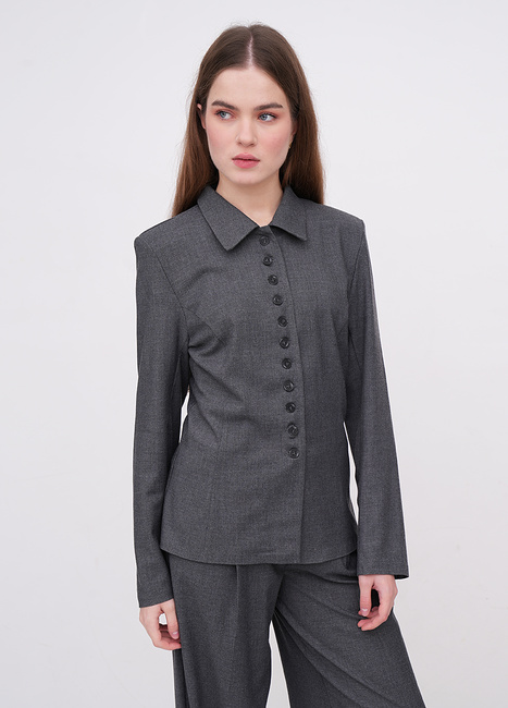 Фото ракурс 1 - Женская серая рубашка EQUILIBRI артикул BW491014 101 Grey FW2025