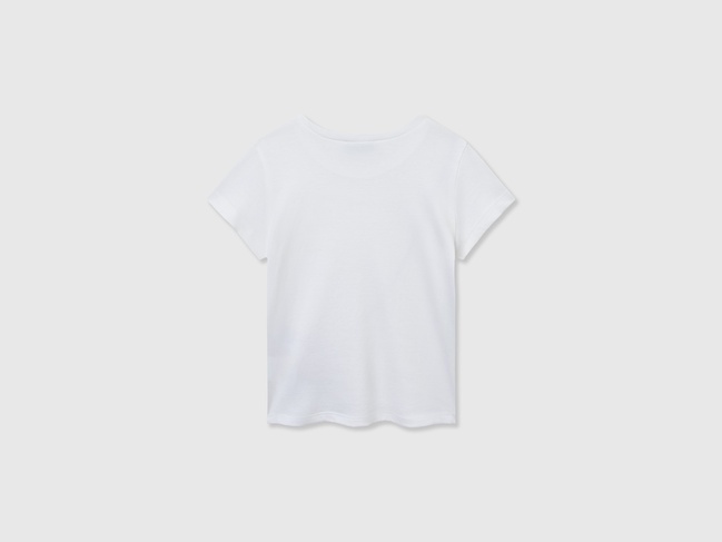 Фото ракурс 2 - Белая футболка для девочек Benetton артикул 3096G10J8.P 101 25P
