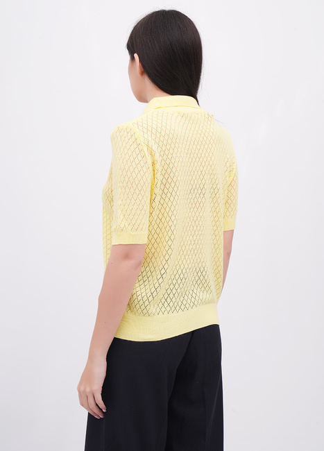 Фото ракурс 2 - Женская желтая футболка поло EQUILIBRI артикул W314 010 002 Yellow FW2025