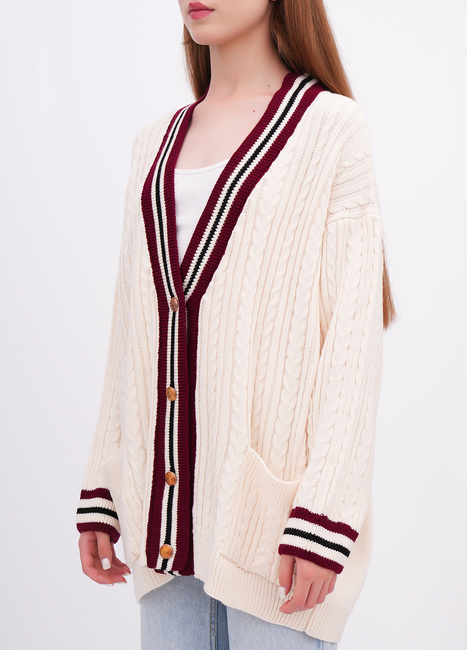 Жіночий молочний кардиган EQUILIBRI артикул W343 007 000 MILK FW2025 Фото ракурс 3 - Жіночий молочний кардиган EQUILIBRI артикул W343 007 000 MILK FW2025