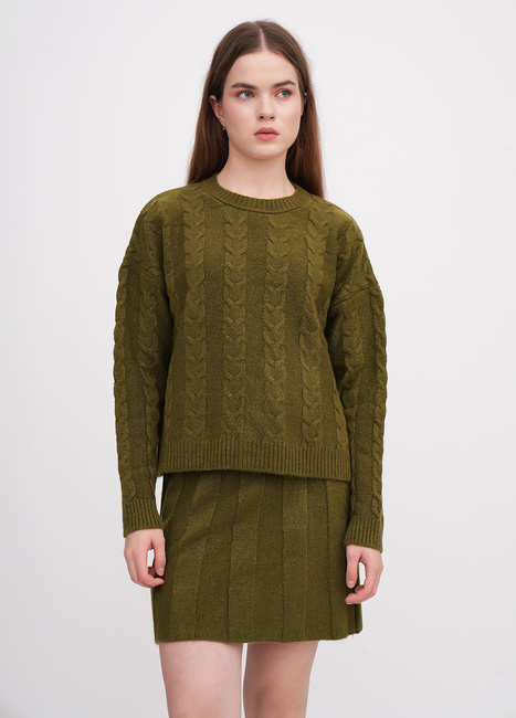 Фото ракурс 1 - Жіночий зелений светр EQUILIBRI артикул NW391001 100 Green FW2025