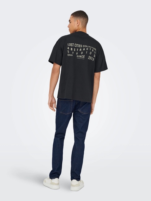 Чоловіча чорна футболка ONLY & SONS артикул 22035566 Jet black FW2025 Фото ракурс 2 - Чоловіча чорна футболка ONLY & SONS артикул 22035566 Jet black FW2025