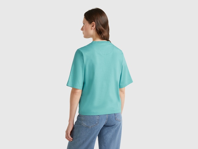 Женская голубая футболка Benetton артикул 3BL0E17G5 08N 25P Фото ракурс 2 - Женская голубая футболка Benetton артикул 3BL0E17G5 08N 25P