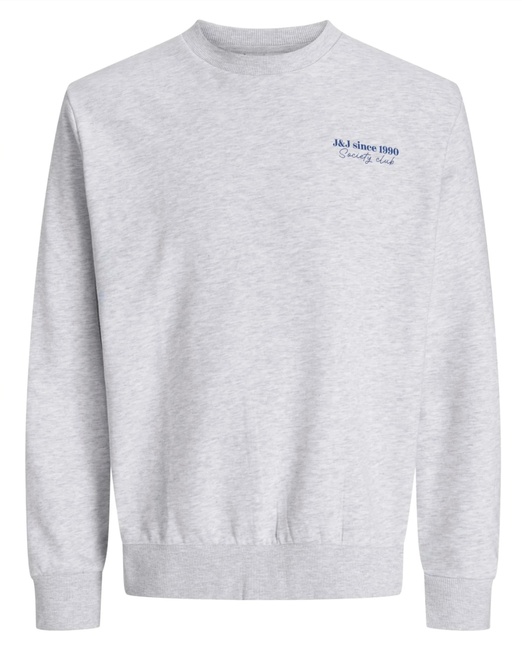 Мужской серый свитшот Jack & Jones артикул 12280711 WHITE MELANGE FW2025 Фото ракурс 1 - Мужской серый свитшот Jack & Jones артикул 12280711 WHITE MELANGE FW2025