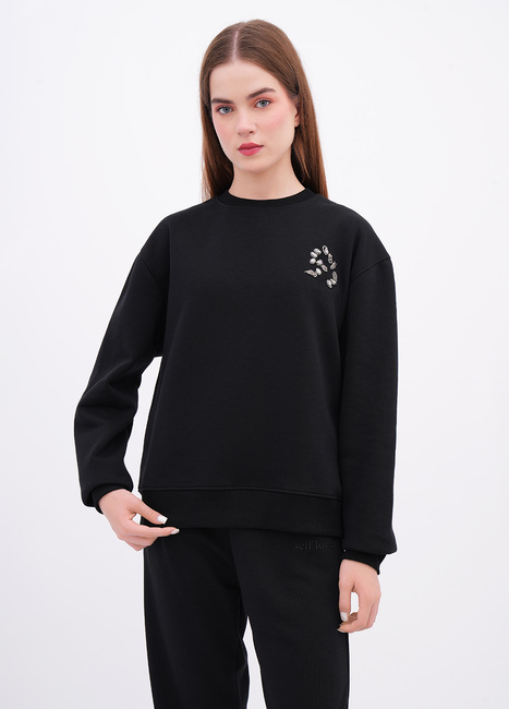 Фото ракурс 1 - Жіночий чорний світшот EQUILIBRI артикул W231 031 000 Black FW2025