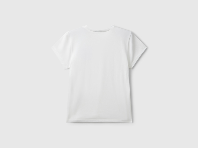 Белая футболка для девочек Benetton артикул 3I1XC10Q1.G 074 25A Фото ракурс 2 - Белая футболка для девочек Benetton артикул 3I1XC10Q1.G 074 25A