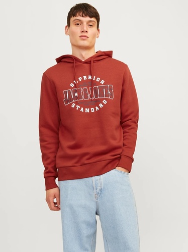 Фото ракурс 1 - Чоловіче червонe худі Jack & Jones артикул 12255617 red ochre FW2024