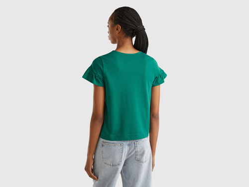 Фото ракурс 2 - Женская зелёная футболка Benetton артикул 3096D107T 28Y 24A