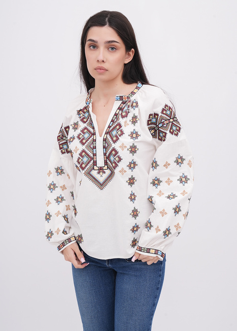 Жіноча біла блузка EQUILIBRI артикул W421 013 004 White FW2025 Фото ракурс 1 - Жіноча біла блузка EQUILIBRI артикул W421 013 004 White FW2025