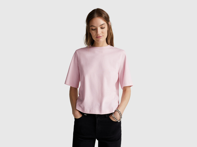 Жіноча рожева футболка Benetton артикул 3BL0E17G5 10P 25A Фото ракурс 1 - Жіноча рожева футболка Benetton артикул 3BL0E17G5 10P 25A