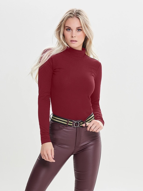 Фото ракурс 1 - Женская бордовая водолазка Only артикул 15211083 Cabernet FW2025