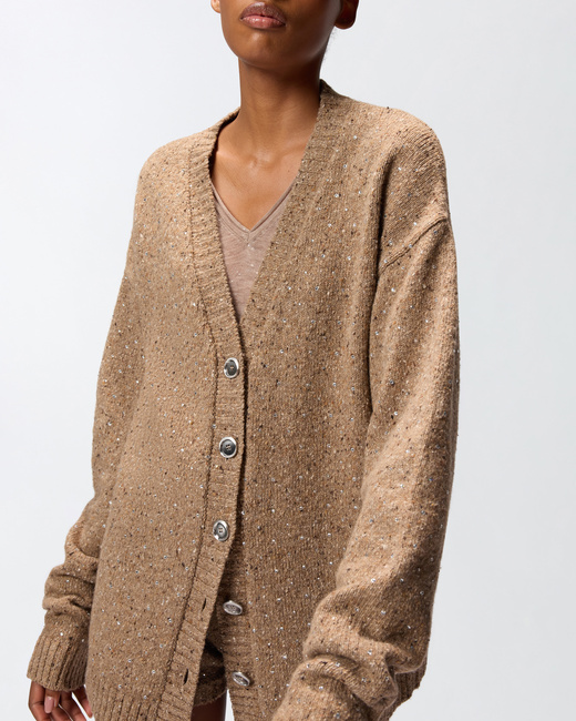 Жіночий бежевий кардиган Pinko артикул 105739-A2U4 C3Z FW2025 Фото ракурс 4 - Жіночий бежевий кардиган Pinko артикул 105739-A2U4 C3Z FW2025