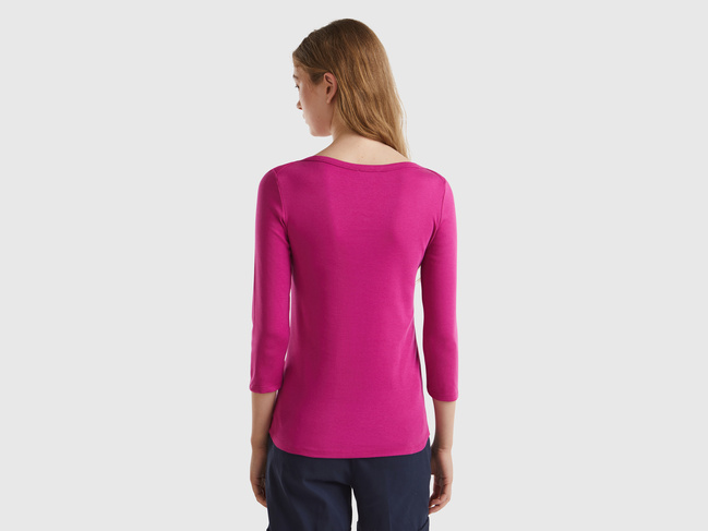 Фото ракурс 2 - Женский розовый лонгслив Benetton артикул 3GA2E16A1 097 24A