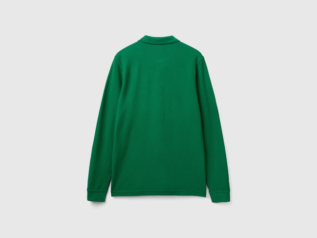 Фото ракурс 3 - Мужская зеленая футболка поло Benetton артикул 3089J3204 30G 24A