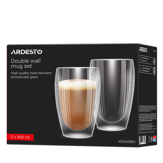 Прозорий набір чашок з подвійними стінками Ardesto артикул AR2645BN No color FW2025 Фото ракурс 5 - Прозорий набір чашок з подвійними стінками Ardesto артикул AR2645BN No color FW2025