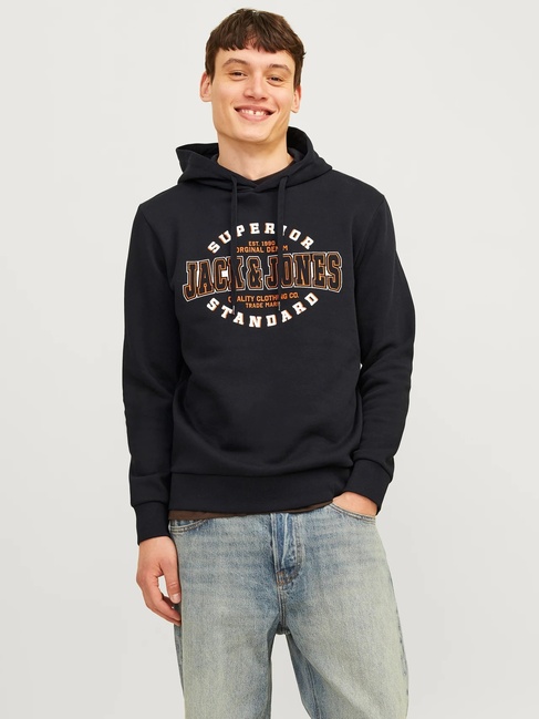 Фото ракурс 1 - Мужское чёрное худи Jack & Jones артикул 12255617 Black FW2024