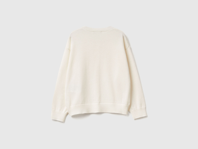 Белый кардиган для девочек Benetton артикул 19DKG500R.P 074 25A Фото ракурс 2 - Белый кардиган для девочек Benetton артикул 19DKG500R.P 074 25A