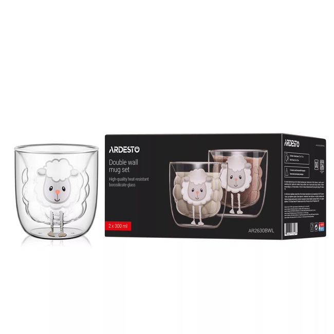 Фото ракурс 3 - Прозорий набір чашок з подвійними стінками Ardesto артикул AR2630BWL No color FW2025