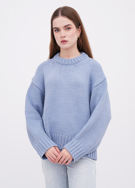 Женский синий свитер EQUILIBRI артикул W342 066 000 Blue FW2025 Фото ракурс 1 - Женский синий свитер EQUILIBRI артикул W342 066 000 Blue FW2025