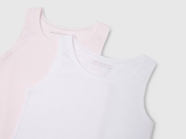 Фото ракурс 3 - Біло-рожева майка для дівчаток Benetton артикул 3ZQM0H406 00H 25A