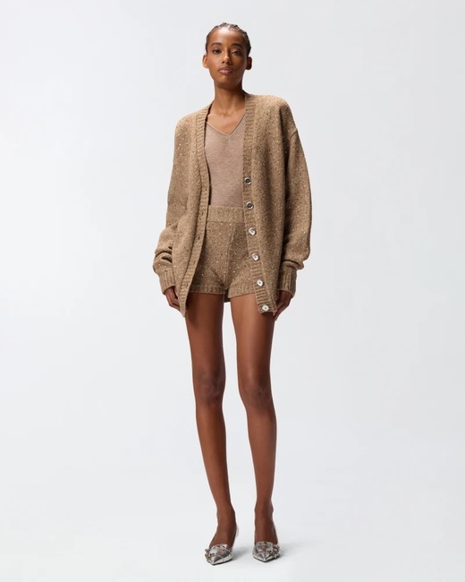 Жіночий бежевий кардиган Pinko артикул 105739-A2U4 C3Z FW2025 Фото ракурс 3 - Жіночий бежевий кардиган Pinko артикул 105739-A2U4 C3Z FW2025