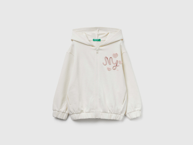 Бежева олімпійка для дівчаток Benetton артикул 3J68G503W.P 0R2 25A Фото ракурс 1 - Бежева олімпійка для дівчаток Benetton артикул 3J68G503W.P 0R2 25A