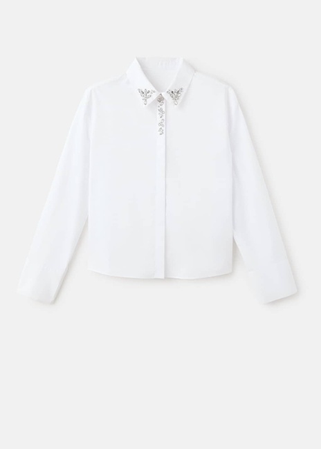 Женская молочная рубашка Mango артикул 17039106 02 1 season Фото ракурс 3 - Женская молочная рубашка Mango артикул 17039106 02 1 season