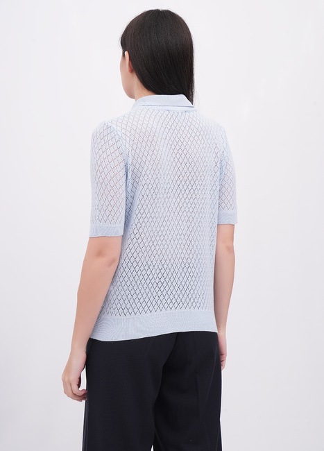 Фото ракурс 2 - Женская синяя футболка поло EQUILIBRI артикул W314 010 002 LIGHT BLUE FW2025