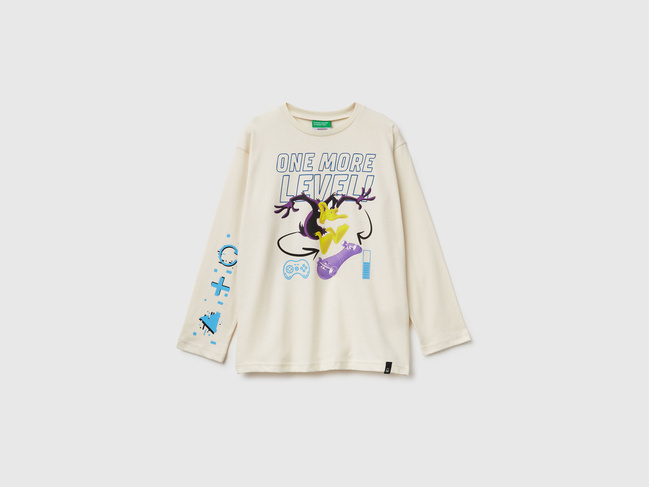 Фото ракурс 1 - Бежевий лонгслів для хлопчиків Benetton артикул 3ATNC10RL.G 3C9 25I