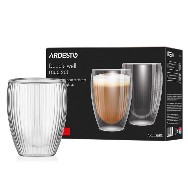 Фото ракурс 4 - Прозорий набір чашок з подвійними стінками Ardesto артикул AR2635BN No color FW2025