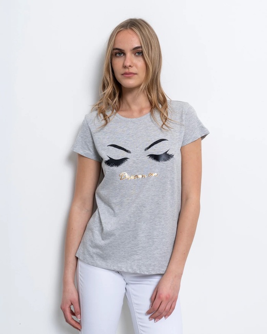 Жіноча сіра футболка Piazza Italia артикул 50031 LIGHT GREY MELANGE SS2025 Фото ракурс 1 - Жіноча сіра футболка Piazza Italia артикул 50031 LIGHT GREY MELANGE SS2025