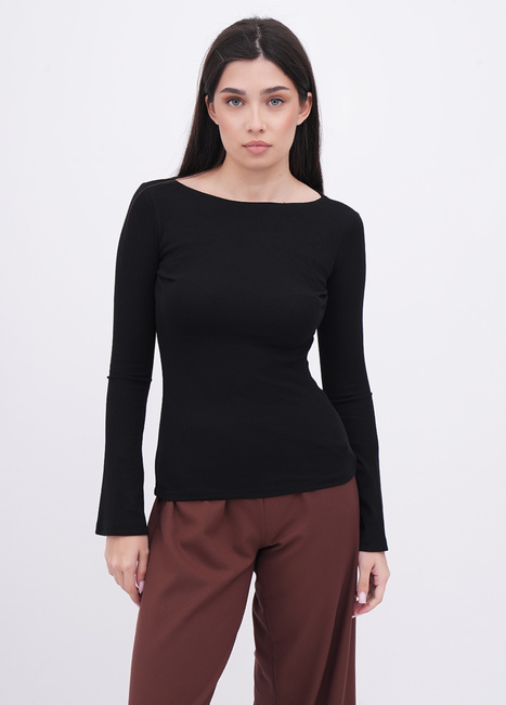 Жіночий чорний лонгслів EQUILIBRI артикул W215 023 000 Black FW2025 Фото ракурс 1 - Жіночий чорний лонгслів EQUILIBRI артикул W215 023 000 Black FW2025