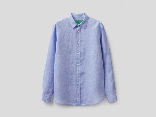 Фото ракурс 6 - Мужская синяя рубашка Benetton артикул 5BKU5QJG8 907 25P