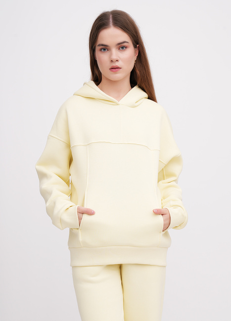 Фото ракурс 1 - Жіноче жовтe худі EQUILIBRI артикул W291 049 100 Light yellow FW2025