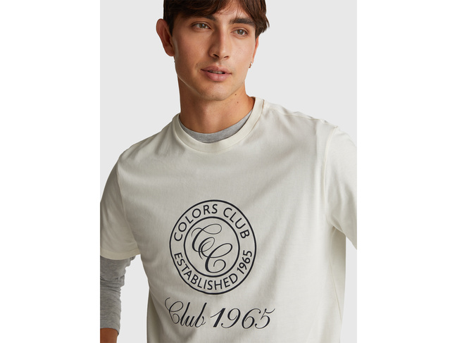 Чоловіча молочна футболка Benetton артикул 3I1XU1096 930 25A Фото ракурс 3 - Чоловіча молочна футболка Benetton артикул 3I1XU1096 930 25A