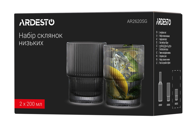 Фото ракурс 4 - Сірий набір склянок низьких Ardesto артикул AR2620SG No color FW2025