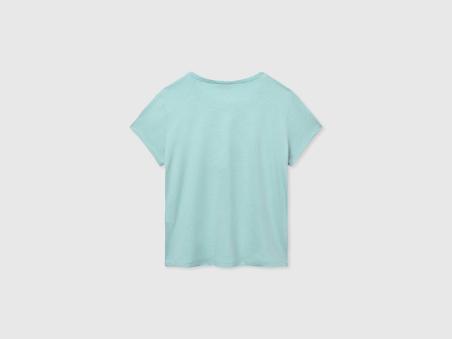 Фото ракурс 2 - Блакитна футболка для дівчаток Benetton артикул 3I1XC109V.G 3Y1 25A