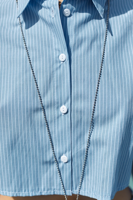 Женская голубая рубашка EQUILIBRI артикул NW491001 100 Blue SS2025 Фото ракурс 3 - Женская голубая рубашка EQUILIBRI артикул NW491001 100 Blue SS2025