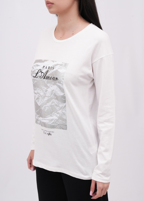 Фото ракурс 3 - Жіночий білий лонгслів EQUILIBRI артикул W215 020 000 White FW2025