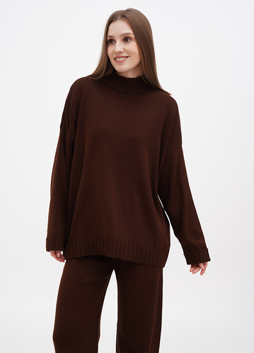 Фото ракурс 1 - Женский коричневый свитер EQUILIBRI артикул 342TBL PS Brown FW2024