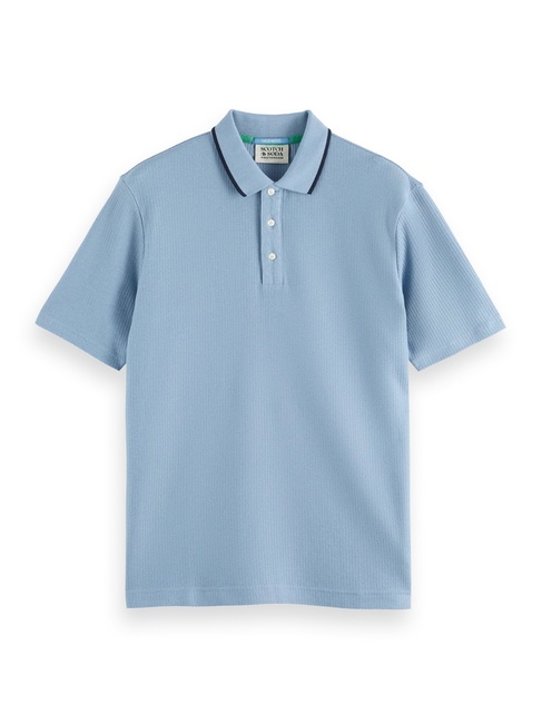 Чоловіча блакитна футболка поло SCOTCH & SODA артикул 181777 410 FW2025 Фото ракурс 5 - Чоловіча блакитна футболка поло SCOTCH & SODA артикул 181777 410 FW2025