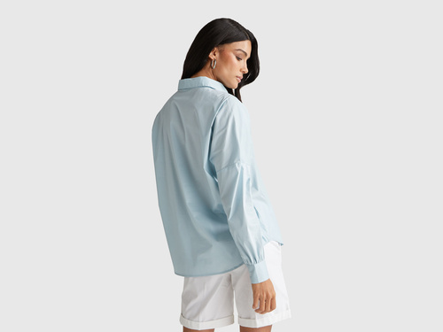 Фото ракурс 2 - Женская голубая рубашка Benetton артикул 54KXDQ0CB 1P7 25A
