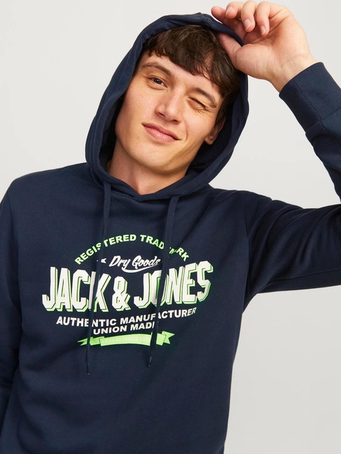 Фото ракурс 7 - Мужское синее худи Jack & Jones артикул 12255617 Navy Blazer FW2024