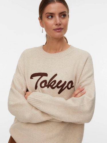 Фото ракурс 1 - Женский бежевый джемпер Vero Moda артикул 10331759 SILVER MINK FW2025