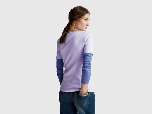 Фото ракурс 2 - Женская фиолетовая футболка Benetton артикул 3GA2E16A2 2K1 25A