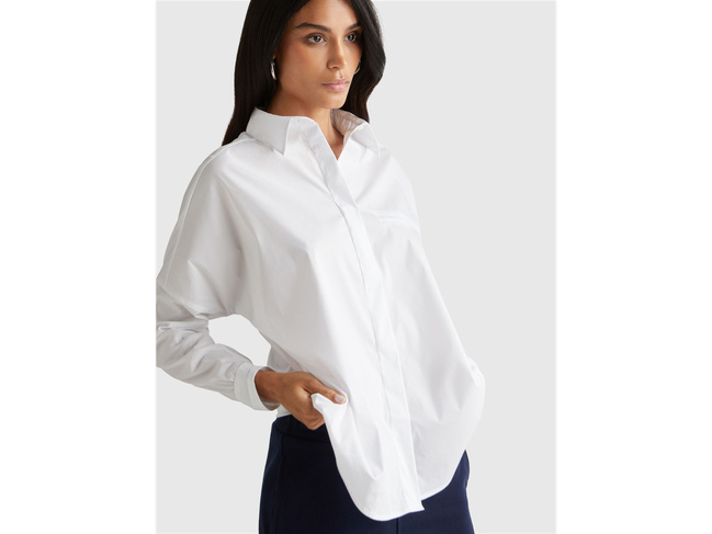 Жіноча біла сорочка Benetton артикул 54KXDQ0CB 101 25A Фото ракурс 3 - Жіноча біла сорочка Benetton артикул 54KXDQ0CB 101 25A