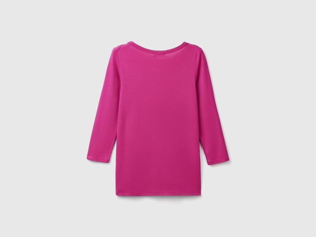 Фото ракурс 3 - Женский розовый лонгслив Benetton артикул 3GA2E16A1 097 24A